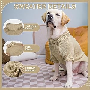 Expawlorer basic dog sweater with pocket  large dog fall sweaters for dogs girls boysclassic turtleneck knitwear dog clothes for cold weather cable knit dog outfitcoatpet apparelbeigelxl   cucciolini doodles