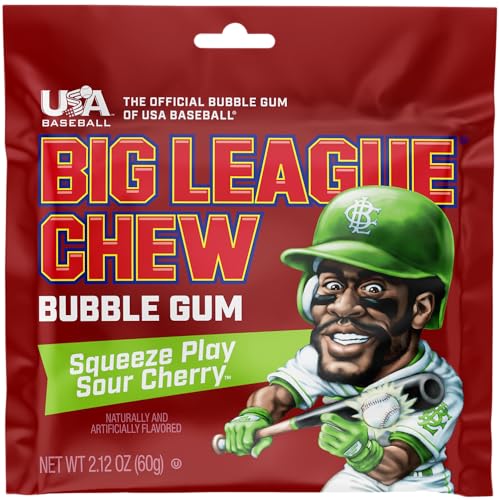 Image of New! Big League Chew Sour Cherry Bubble Gum - Ideal for Baseball Games, Teams, Concessions, Parties, and More | Pack of 12 Bags (2.12oz Each)