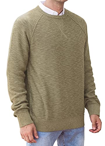 Nitagut Men's Crewneck Sweater Soft Cotton Rib Knit Casual Rglan Sleeve Classic Pullover Sweater Medium Dark Khaki #TOP1