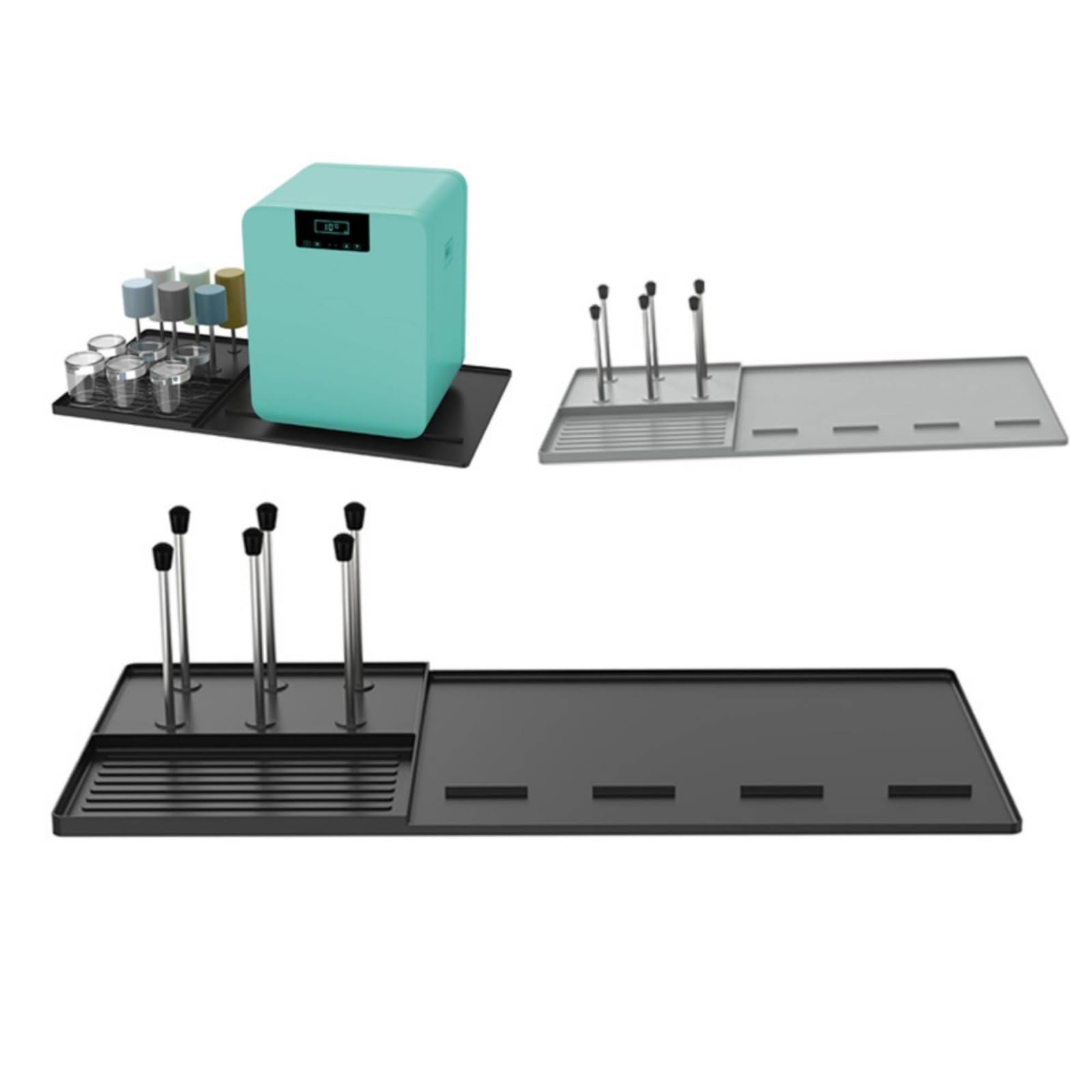 Tappetino Frigo in Silicone Vassoio Antiscivolo Sottopentola Sottobicchiere con Canaline di Drenaggio Verticali per Tazze Protegge Piani da Condensa, color to 1, Grigio