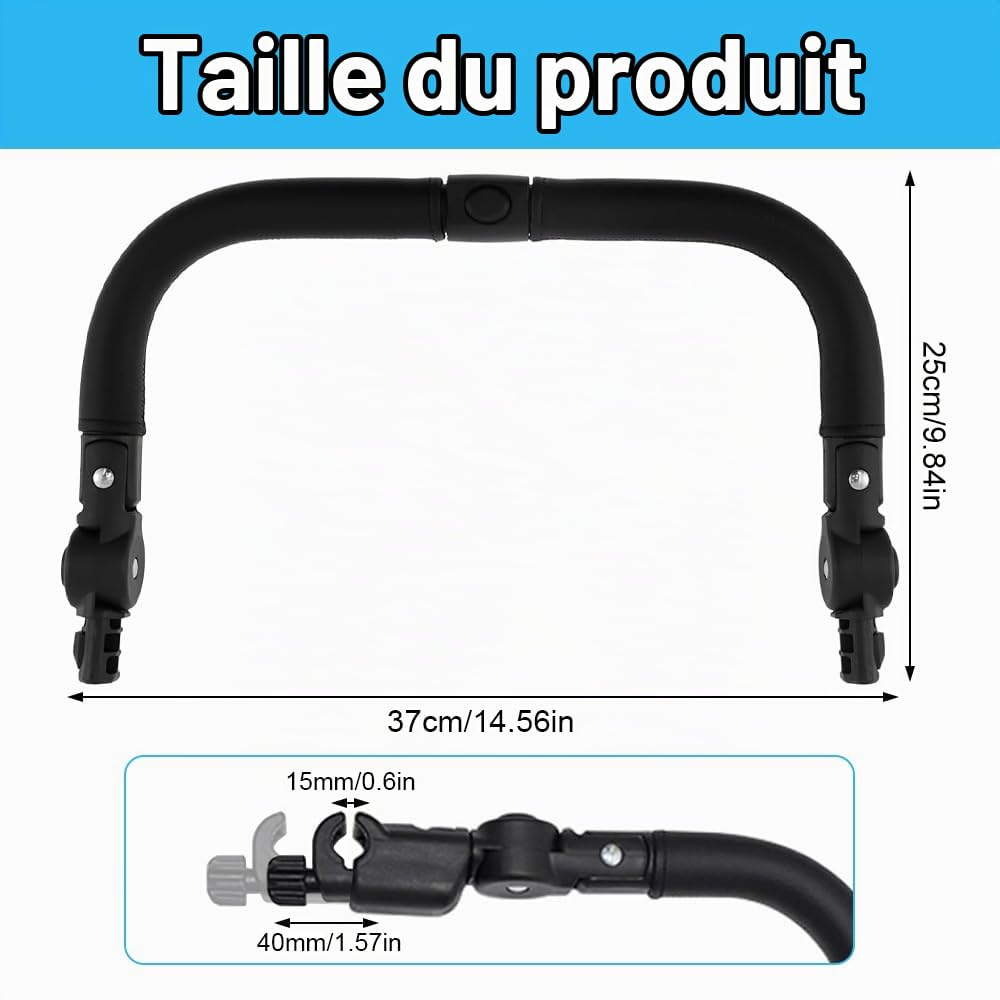 Barres De Pare-Chocs Pour Poussette, Pare-chocs Poignée De Poussette, Pare-Chocs De Poussette, Guidon Réglable Pour Poussette Bébé Accoudoir Barre De Protection Butoir (Noir)