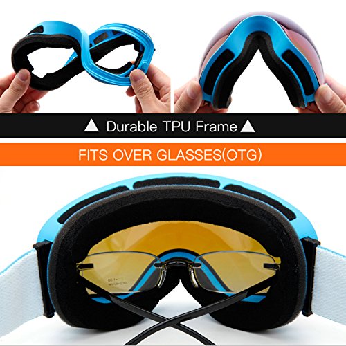 Juli Ski Goggles,Winter Snow Sports Snowboard Goggles With Anti-Fog Uv Protection Interchangeable Spherical Dual Lens For Men Women & Youth Snowmobile Skiing Skating Blue #TOP5