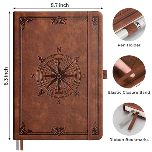 Image of AHGXG Graph Grid Paper Notebook, 192 Pages, A5 Medium Size (5.7'' x 8.3'') | 5 Squares per Inch, Leather Hardcover, 100 GSM Thick Paper, for School, Students, Math, Engineering (Brown)