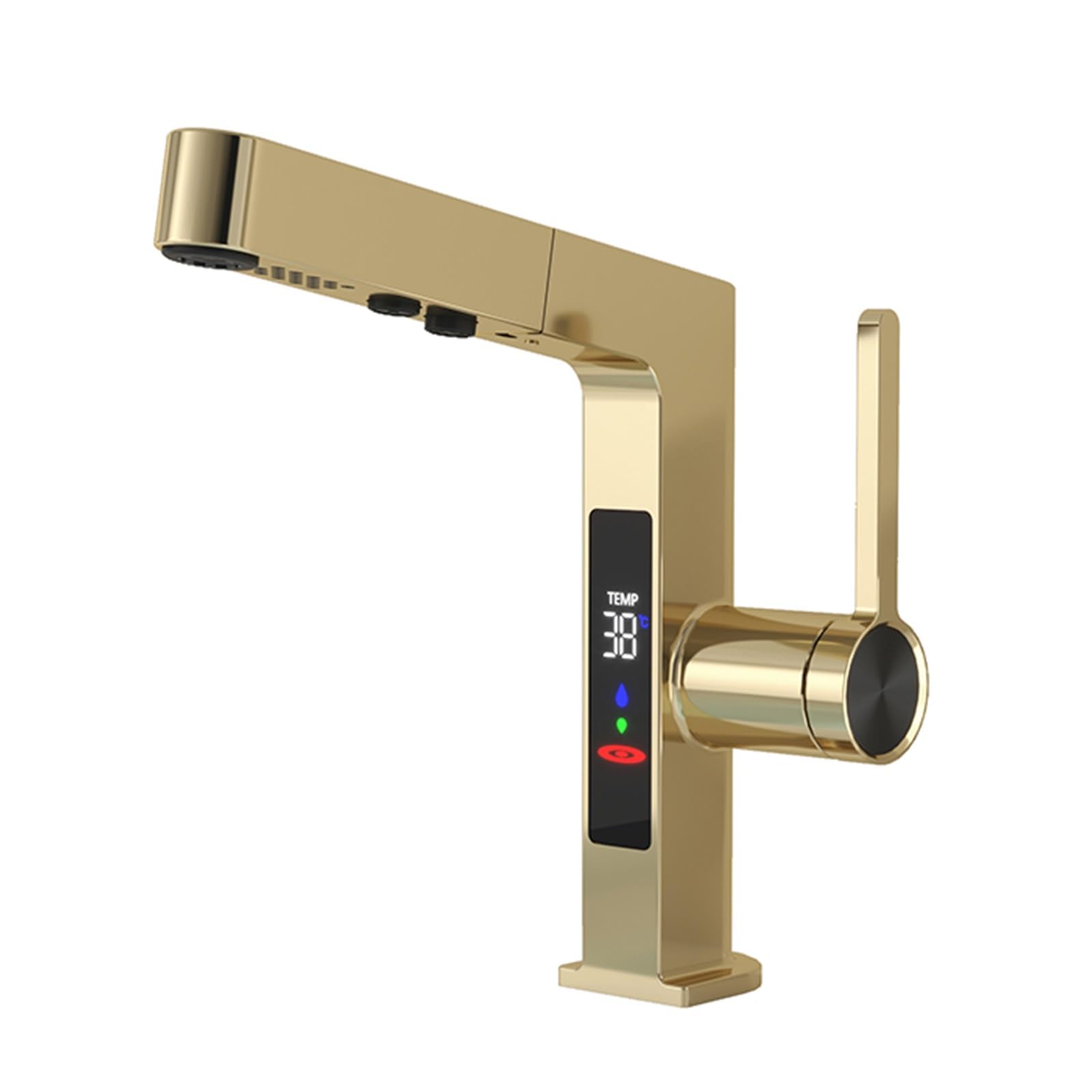 FCXWEVR Bathroom Faucet with Temperature Display PullOut Sprayer 2 Spray Modes Modern Sink Faucet for Kitchen RV Bar HighQuality Metallic Finish