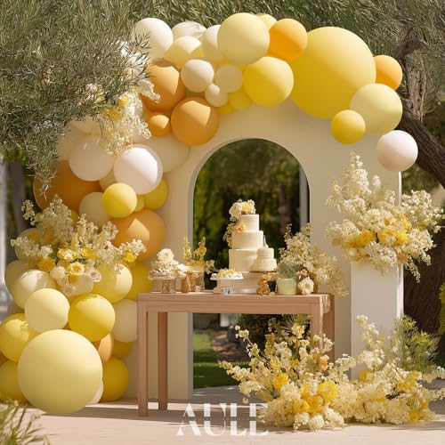 Image of AULE Balloon Arch Kit, Yellow /Mustard Yellow /White, 155Pcs | Macaron Yellow Balloons Garland for Sunflower Birthday Bee Graduation Anniversary Gender Reveal Shower Theme Party Decoration