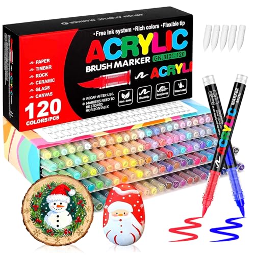 VAKKI 120 Couleurs Feutre Acrylique, Stylos Acryliques Liquide Direct Acrylic Paint Marker Coloriage pour Adultes, Marqueur Acide Acrylique Pour Coloriage, Pierre, Calligraphie, Bois, Toile, Verre