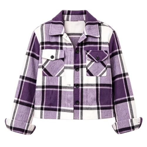 Elneeya Womens Plaid Jacket Cropped Casual Button Up Collared Fall Coat - image 4