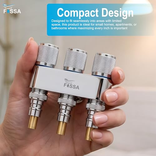 Image of Fossa 1-Year Warrant Galaxy 3 - Way Stainless Steel Laundry Washing Machine Faucet | Outdoor Water Spigot with Handle | Multi-Use Hose Connector Tap | Angle Valve Silver Chrome Finish (with Nozzle)