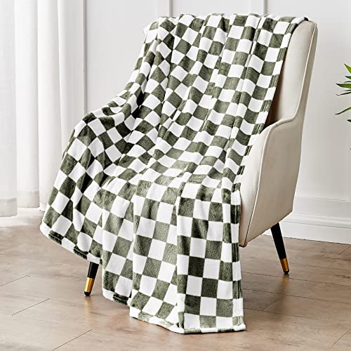 Edenleaf Checkered Blanket Flannel Throw Blankets Soft Cozy Checkered Grid Print Chessboard Gingham Pattern Blankets For Bed Sofa Couch For All Seasons（Dark Olive, 60"×80"） #TOP5
