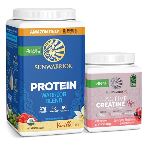 Sunwarrior WarriorBlend Vanilla Protein Powder 32 Servings & Creatine for Women Berry Lemonade 50 Servings