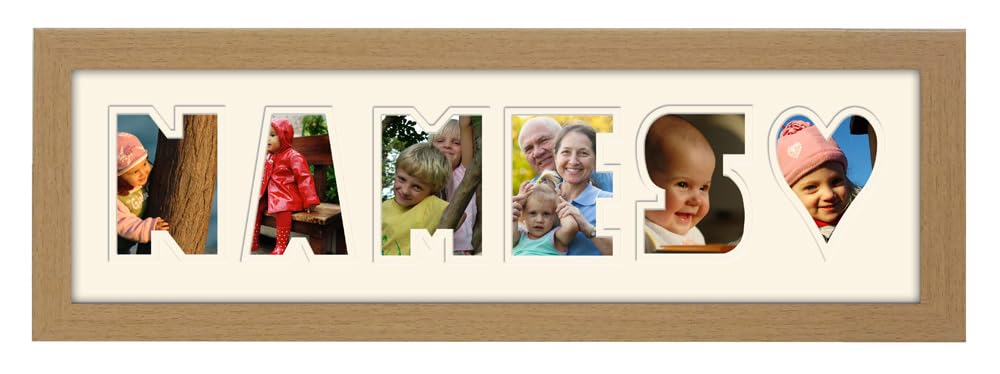 Photos In A Word Oak Finish Frame Cream Mount Cream Inside Personalised Any Name Word Photo Frame Birthday Picture Gift Present (, 6 Letters (Letters Only No Spaces))