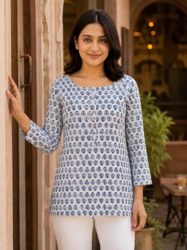 Image of feranoid Printed Top with Round Neck & 3 /4 Sleeves (S-XXL)