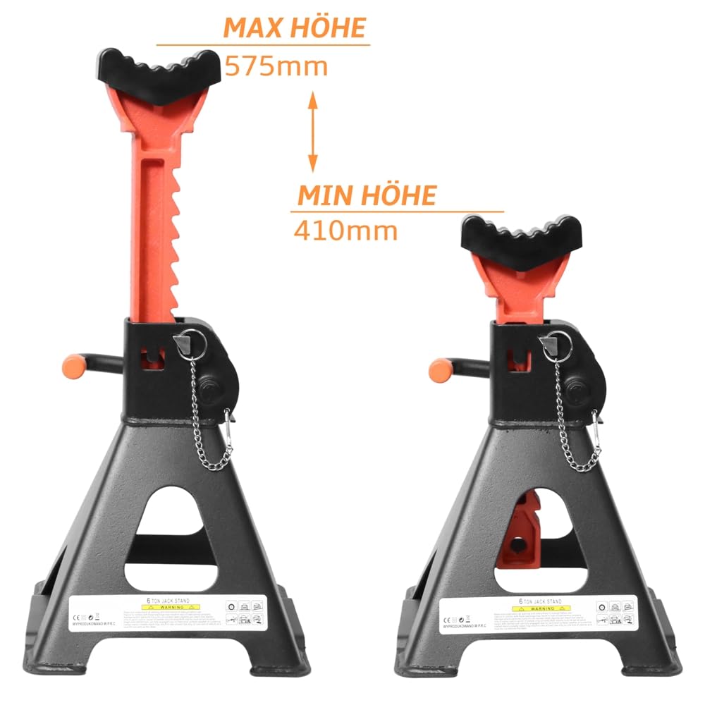 Melko - Gato de elevación de 6000 kg con tope de seguridad y 2 x cuñas de goma para coche - Gato de 6 T de hierro fundido - Soportes de coche con 9 niveles de altura ajustable 28-42,5 cm - Lote de 4
