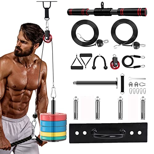 22Packs Pulley System Gym, Lat Pull Down Machine Attachment, Weight Cable Pulley Attachments with Loading Pin for Tricep, Bicep Curl, Forearm, Including All Accessories for Home Gym Exercise Equipment