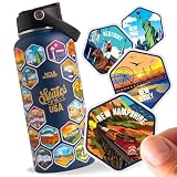 LET'S WANDER 50 States Water Bottle with Ultimate Sticker Design - 32oz Leakproof Insulated Stainless Steel with Straw - States of the USA Gift Bottle (Blue)