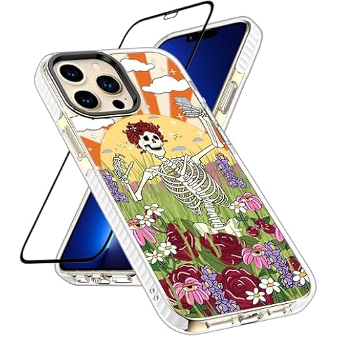 TRFAEE Protective Phone Case Compatible with iPhone 13 Pro Max with Screen Protector Clear Soft TPU Shockproof Funny Aesthetic Skeleton Good Vibe Protection Shell Cover Designed for iPhone 13 Pro Max Cover