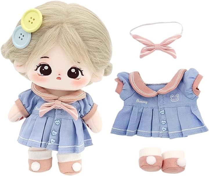 20cm Plush Doll Clothes, Sailor Style Plush Outfit Set, Soft Pajama Roomwear for Stuffed Animal Dolls, Cute Dress Up Clothes for Doll (Blue,20cm)
