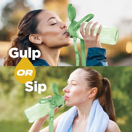Image of MILTON Regan 850 2-in-1 Lid Sip or Gulp Water Bottle | Sturdy Handle And Strap I BPA Free| Food-Grade | One-Touch Open | Leak-Proof | Ideal for Office, School, College, Gym | 836ml, Green