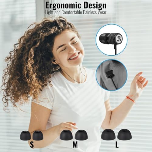 LUDOS Ultra Wired Earbuds in-Ear Headphones, 5 Years Warranty, Earphones with Microphone, Noise Isolating Ear Buds, Memory Foam for iPhone, Samsung, School Students, Kids, Women, Small Ears - Black by LUDOS - Used condition - Image 4