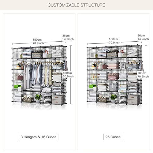 George&Danis Wire Cube Storage Organizer Portable Wardrobe Closet Multi-Use Diy Shelf Modular Bookshelf Bookcase Metal Rack (71X14X71 Inches), Black #TOP3