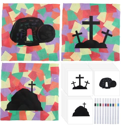 Gersoniel 24 Sets 2026 VBS Empty Tomb Silhouette Craft Kits DIY Illumination Theme Empty Tomb of Jesus is Alive Scene Christian Crafts for VBS Classroom Church Activities Party Favors by Gersoniel - Used condition - US$10.39