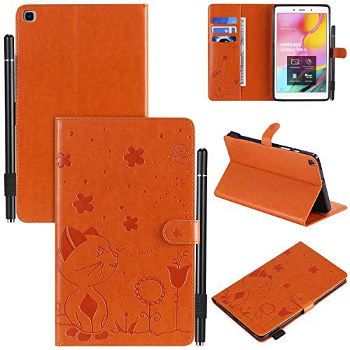 Hülle für Samsung Galaxy Tab A8 2019 SM-T295 {8"},Pu Leder Katze Biene Schutzhülle Case Cover mit Ständer Stift Halter Funktion,Orange