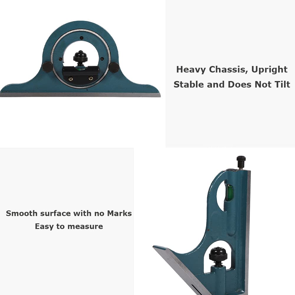 Regla combinada de ángulo de acero inoxidable de 300 mm + transportador de 180º + trazador + pernos de bloqueo reversibles, adecuados para medir, marcar y colocar
