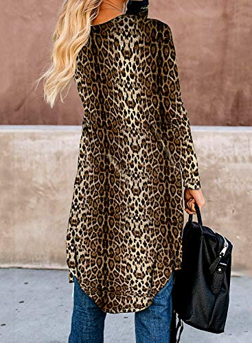 POGTMM Women's Casual Long Open Front Drape Lightweight Duster High Low Hem Maxi Long Sleeve Cardigan with Pocket(S-3XL) (B-Leopard 01, US S (4-6))