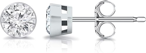 Miniatura 3 de Aretes redondos de diamantes cultivados en laboratorio de 0.15 a 0.25 quilates en oro de 14 k (G-H, SI2-I1, cttw) con bisel Diamond Wish