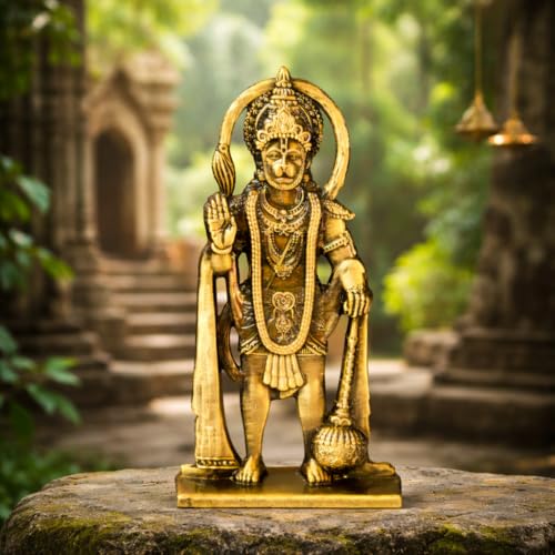 Image of Unique Dual Sided Design Hanumanji Blessing Idol with 10 cm Height for Car Dashboard,Mandir,Desk,Home Decor | Divine Bajrangbali Statue for Gifting| (Golden) (Pack of 01)