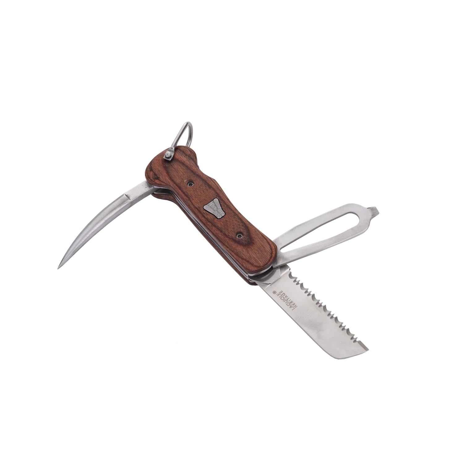 Navaja plegable Laguiole Heritage con funda de cuero - Elegante navaja de acero inoxidable con mango de madera - Diseño tradicional, ideal para el aire libre, la navegación y el camping