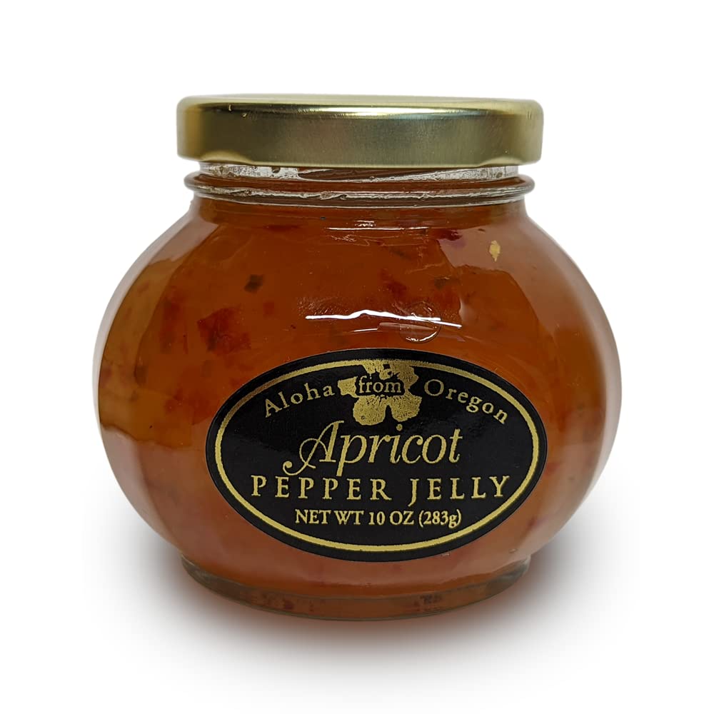 Aloha From Oregon Apricot Pepper Jelly in a 10 Ounce Glass Jar