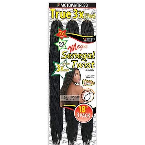 Mega Crochet Senegal Twist Braid 18 - 3 Pack (Motown Tress) - Kanekalon Braiding Hair In Darkest Brown #TOP20