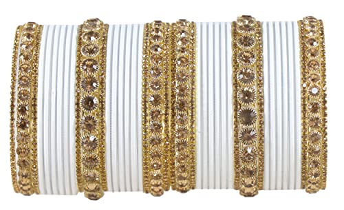 Image of NMII Non-Precious Metal Base Metal and Studded Zircon Gemstone and Matte Finish Worked Bangle set for Women /Girls