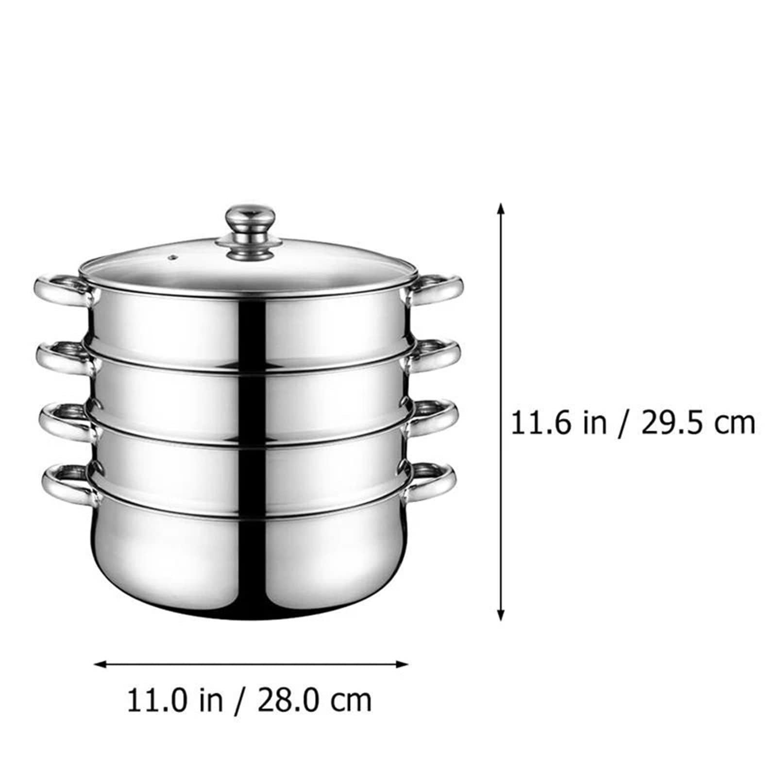 Pentola per cottura a vapore a Quattro strati, pentola per cottura a vapore multifunzione in Acciaio INOX per Uso domestico, pentola per cottura a vapore (Argento 28X28X29,50 cm)