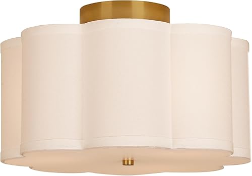 Miniatura 8 de Modern Flush Mount Ceiling Light,3-Light Nursery Light Fixture with Petal-Type White Fabric Shade,12.6 Farmhouse Drum Ceiling Light Fixture for