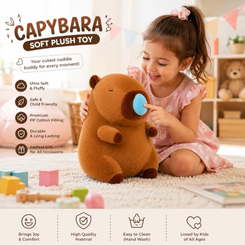 Image of ADORA Capybara Soft Toy Plush - 30cm | Super Soft & Cuddly Stuffed Animal Toy | Cute Kawaii Capybara Plushie for Kids & Adults | Gift for Girls, Boys & Animal Lovers (Brown)