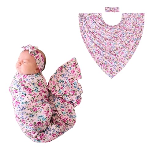 Image of Posh Peanut Soft Baby Swaddle & Headband Set - Viscose from Bamboo Newborn Wrap Receiving Blanket, Nursing or Stroller Cover (Pixie)