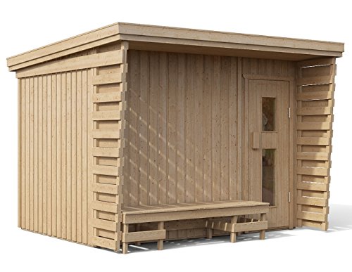 Preisvergleich Produktbild ISIDOR Premium Gartensauna Fides Outdoorsauna mit 4,1m² großem Saunaraum inkl. Sauna-Innenausstattung auf insgesamt 6 m² Gebäudefläche