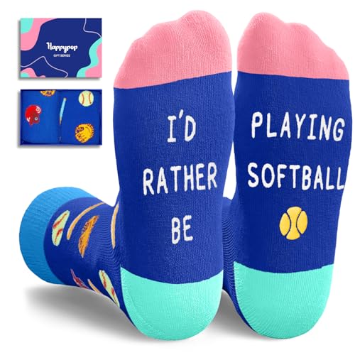 HAPPYPOP Softball Gifts for Teen Girls - Teenage Youth Girls Boys Kids Socks, Gifts for Softball Players Catcher Pitcher Team