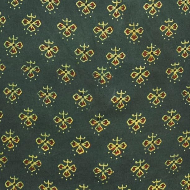 Image of Ethnics of Kutch Women's Ajrakh Modal Silk Natural Dye Hand Block Print Unstitched Kurta Fabric Mtr Length (2.5 Mtrs - Green 17101C)