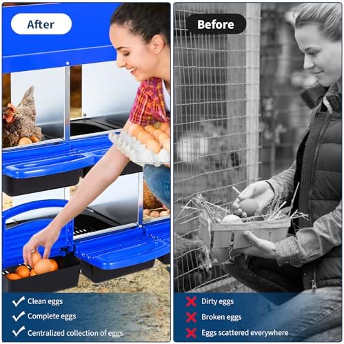 Chicken Nesting Box, 6/8/10-Hole Roll Away Laying Box with Tray & Lid, Heavy-Duty Galvanized Steel Rustproof Design, Easy to Clean & Egg Collection, for Backyard Homestead Farm (Orange/Blue) - 2