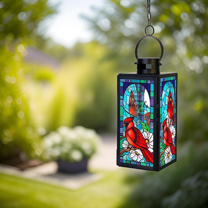 The Bridge Collection Cardinal Lanterne Commémorative En Verre Gravé Avec Bougie LED Sans Flamme