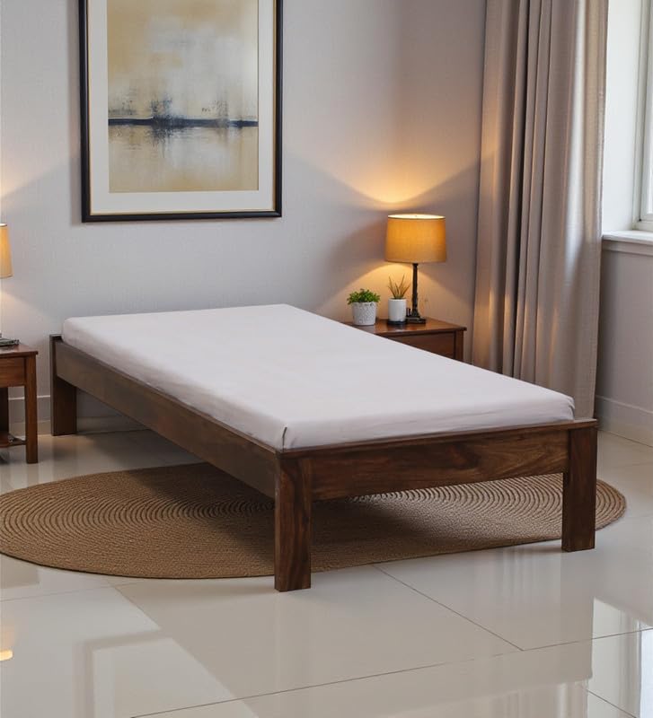 Image of Solid Sheesham Wood Urban Single Bed Without Storage | Wooden Single Bed Cot Palang Furniture for Bedroom Living Room Home and Hotel (Provincial Teak Finish)