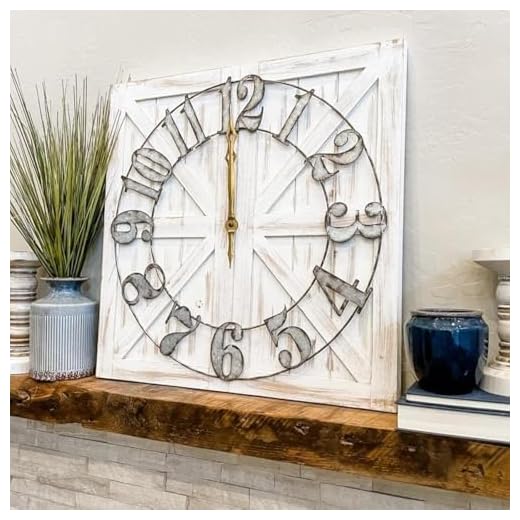 ALBEN Large Farmhouse Wall Clock - 24 inch Square Farmhouse Style Clock Bundled with Decorative Reversible Wooden Sign