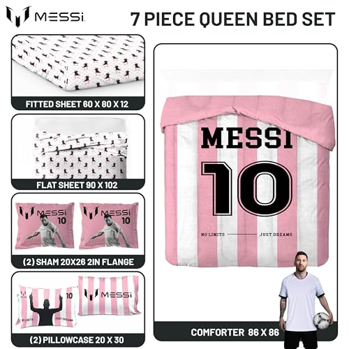 Image of Jay Franco Messi Queen Comforter Set 7 Piece Soft Kids Sports Bedding, Pink