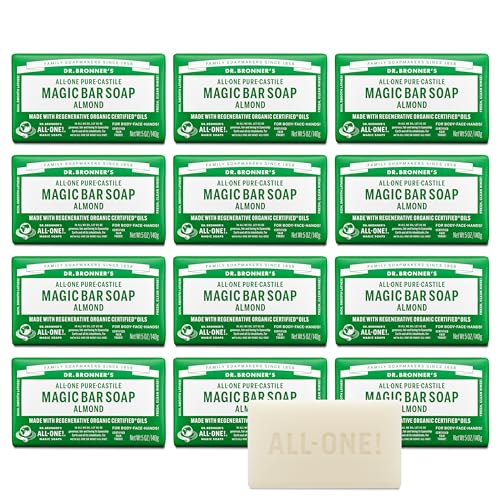 Dr. Bronner's Pure-Castile Bar Soap, Almond, 5 oz, 12-Pack Value Size - image 1