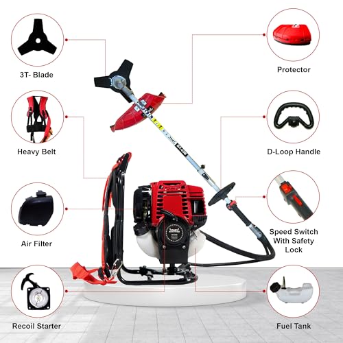 Image of Balwaan Krishi Brush Cutter | 35CC 4-Stroke Backpack Machine | Comes with 5 Attachments | 1 Year Warranty | Suitable for Grass Trimming, Lawn Trimming, Weeding & Cutting | Ariculture Machine | BX-35B