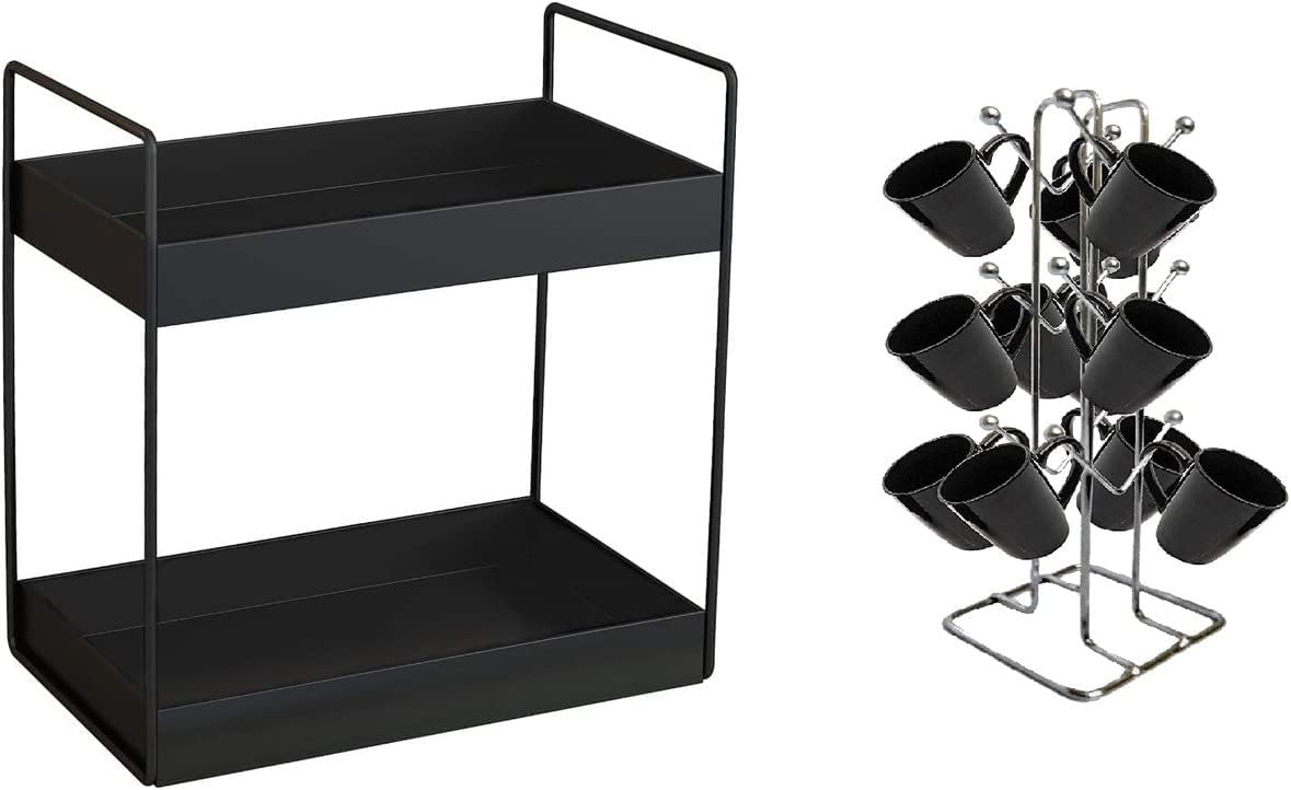 Zepdos Metal 2 Tier Kitchen Rack with Cup Stand, Counter Top Organizer, Dinning Tabel Cup Stand, Countertop Organizer Kitchen, Storage Stand, Multipurpose Rack (Black) (2 Pcs)