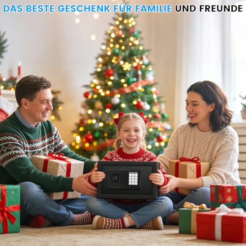 Klein Tresor für Zuhause, 15L Digitaler Möbeltresor Klein mit Feuerfester Wasserdicht Geldtasche, Heimtresor mit Zahlencode und Schlüssel, Wandtresor Sicherheitssafe für Geld Medikamente Schmuck